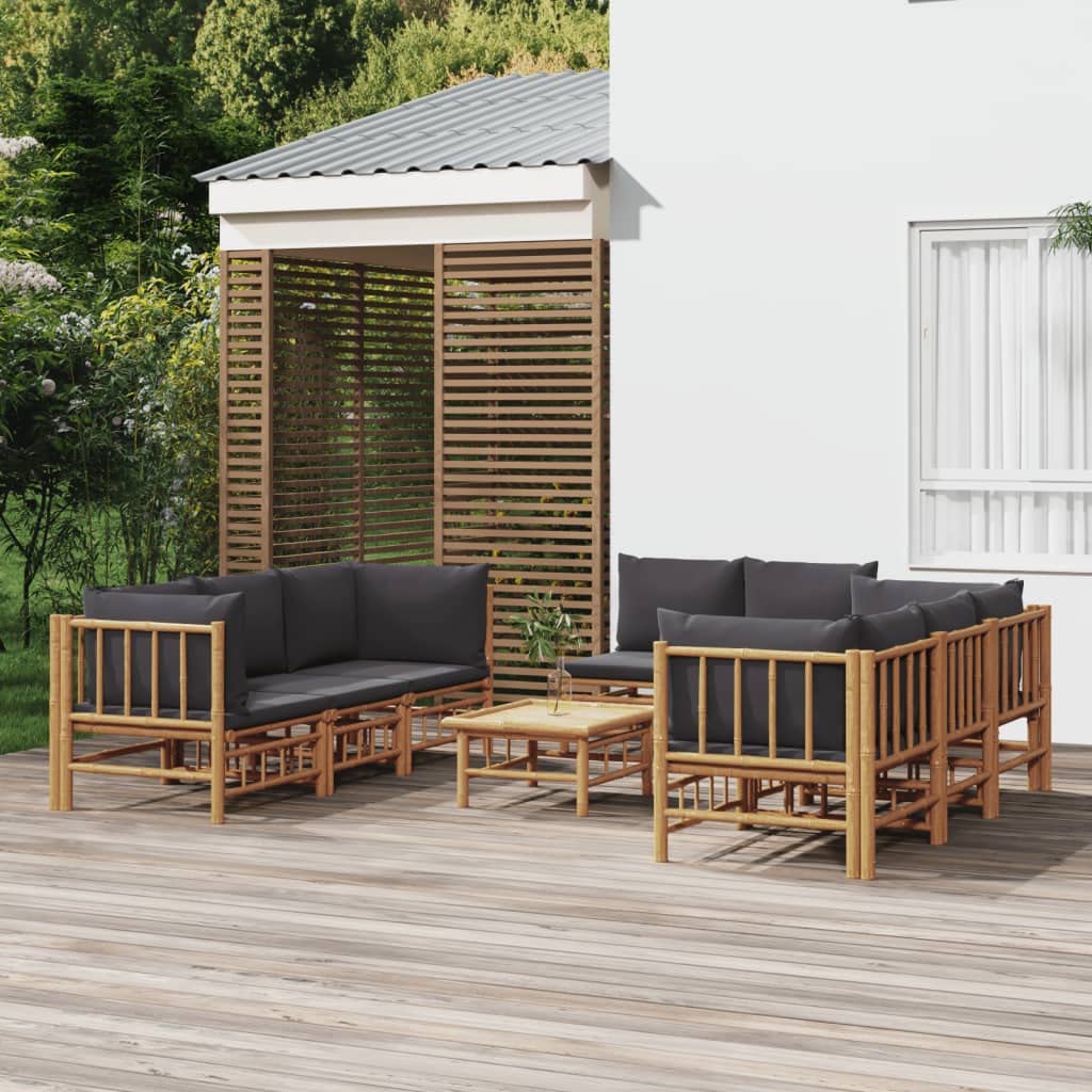 vidaXL 9 Piece Patio Lounge Set with Dark Gray Cushions Bamboo