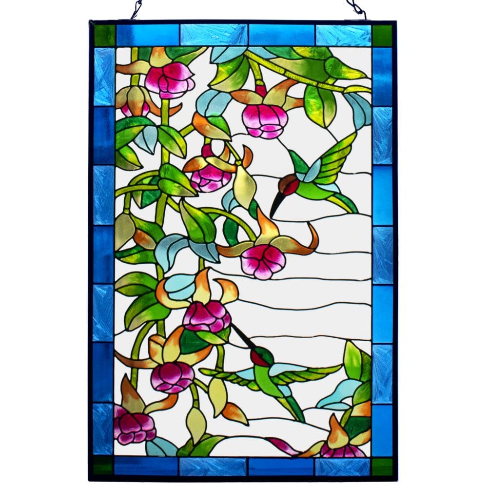 Vewogarden Hummingbird Stained Glass Window Hangings, Bird Suncatcher Panel With Metal Chain For Windows Decor Indoor Outdoor (W