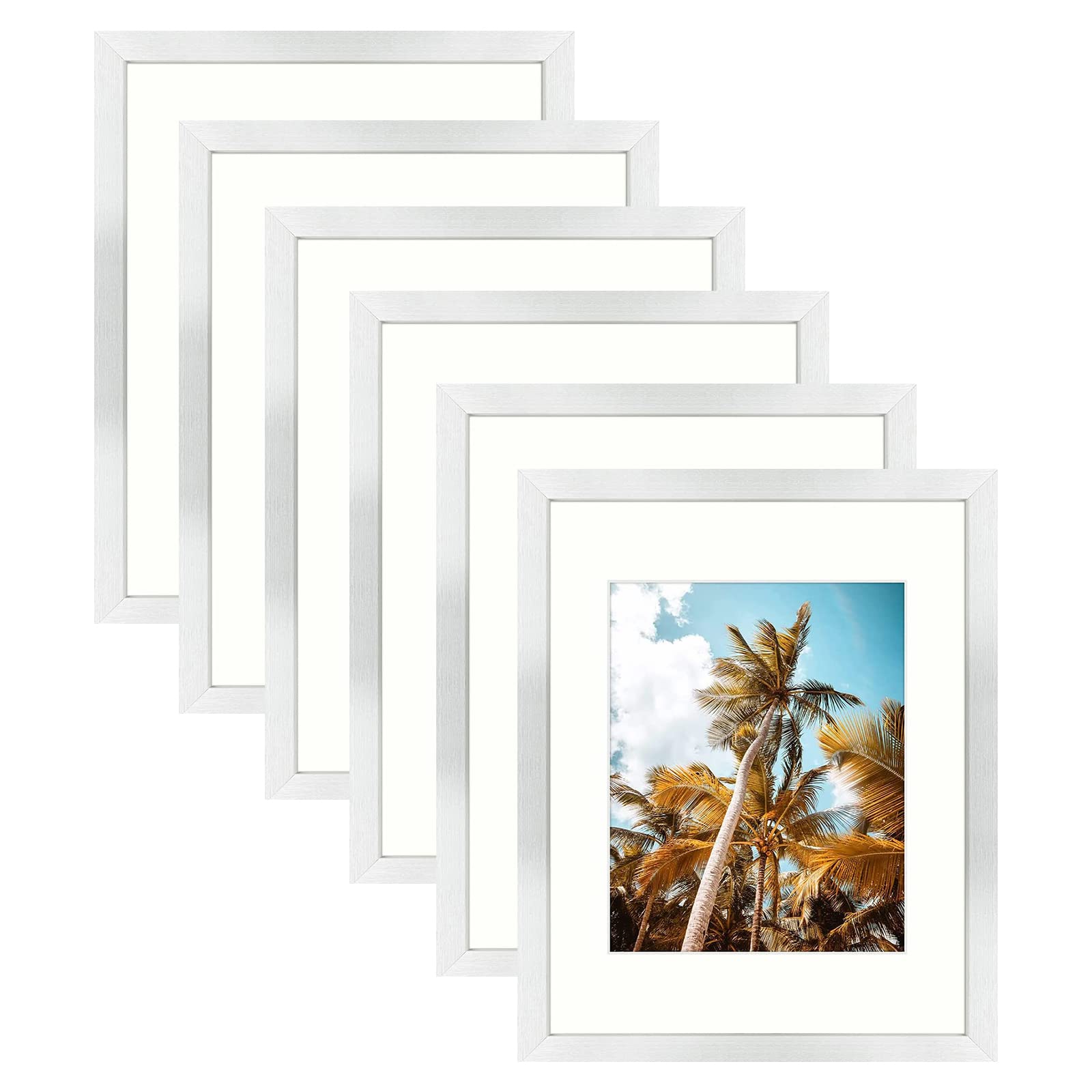 Frametory, 11x14 Picture Frame - Display 8x10 Photo with Ivory Color Mat - Wide Molding - Preinstalled Wall Mounting Hardware (S
