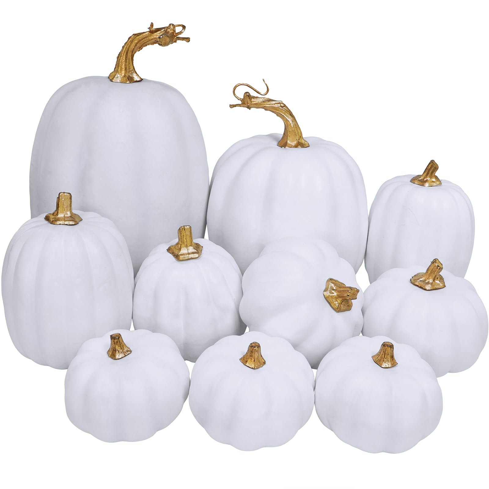 Winlyn 10 Pcs Assorted White Artificial Pumpkins Harvest White Pumpkins Decorative Pumpkins Foam Rustic Fall Pumpkins for Autumn