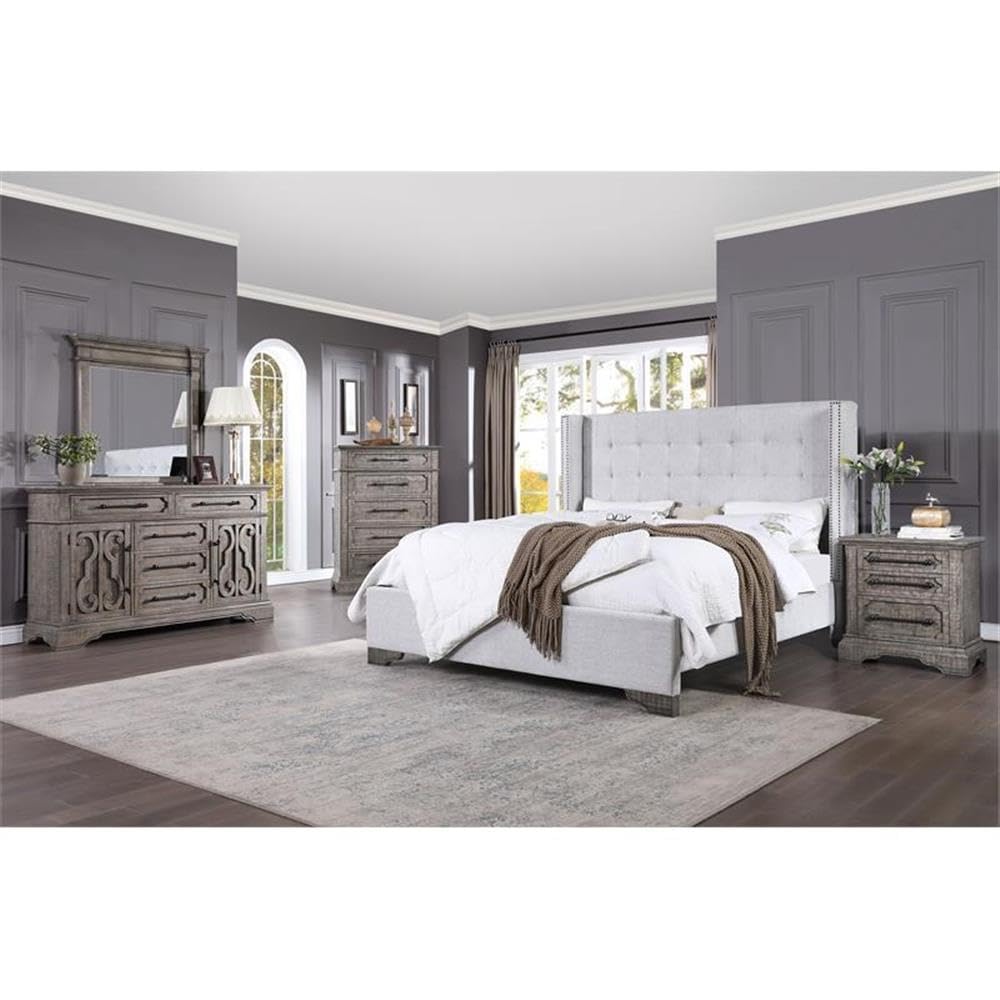 Acme Artesia Tufted Fabric Queen Bed in Tan and Salvaged Natural
