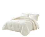 Chezmoi Collection Nora 3-Piece Ruffled Edge Trim Soft Washed Microfiber Comforter Set (King, Ivory)