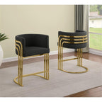 Best Quality Furniture Modern Teddy Fabric Counter Height Stools with Chrome Legs - Black - Elegant Barrel Design with Gold Frame - Set of 2 - Perfect for Dining Room, Bar, Office, or Living Room
