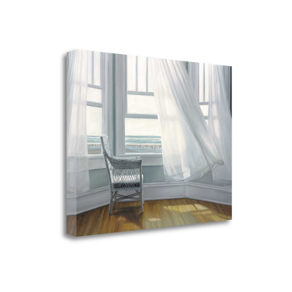 28' Lonesome Single Chair with Flying White Curtains Giclee Wrap Canvas Wall Art