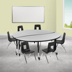 Flash Furniture Mobile 60" Circle Wave Collaborative Laminate Activity Table Set With 14" Student Stack Chairs, Grey/Black