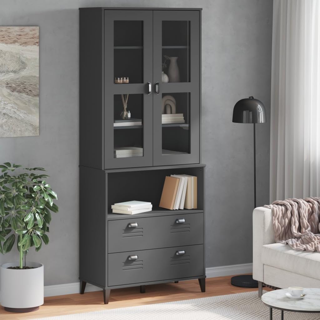 vidaXL VIKEN High Sideboard Pine Wood Anthracite Grey 80x40x200 cm