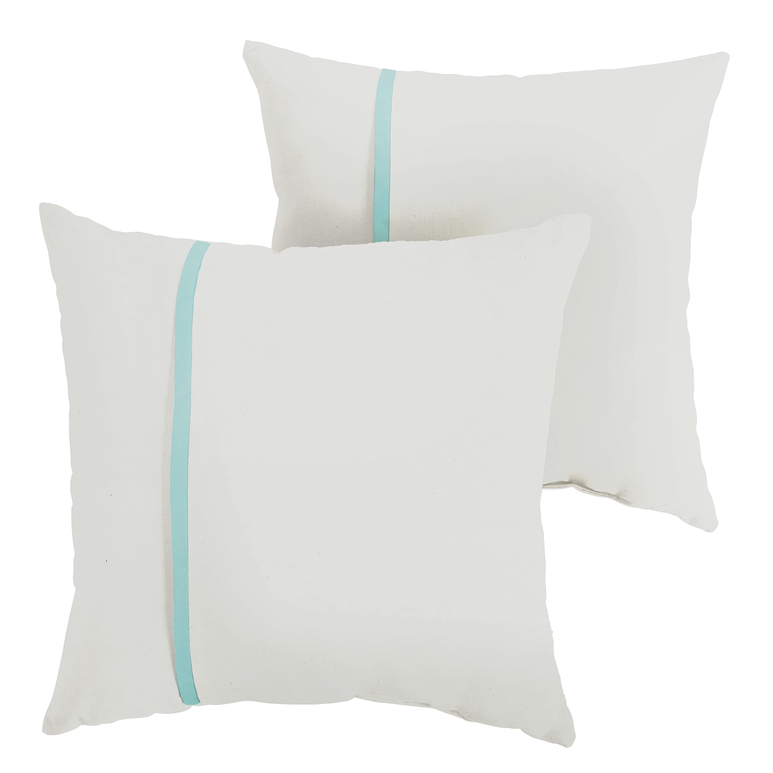Sorra Home Indoor Outdoor Sunbrella Square Pillows, Set Of 2, 20X20, Canvas Natural Ivory & Aruba Light Blue