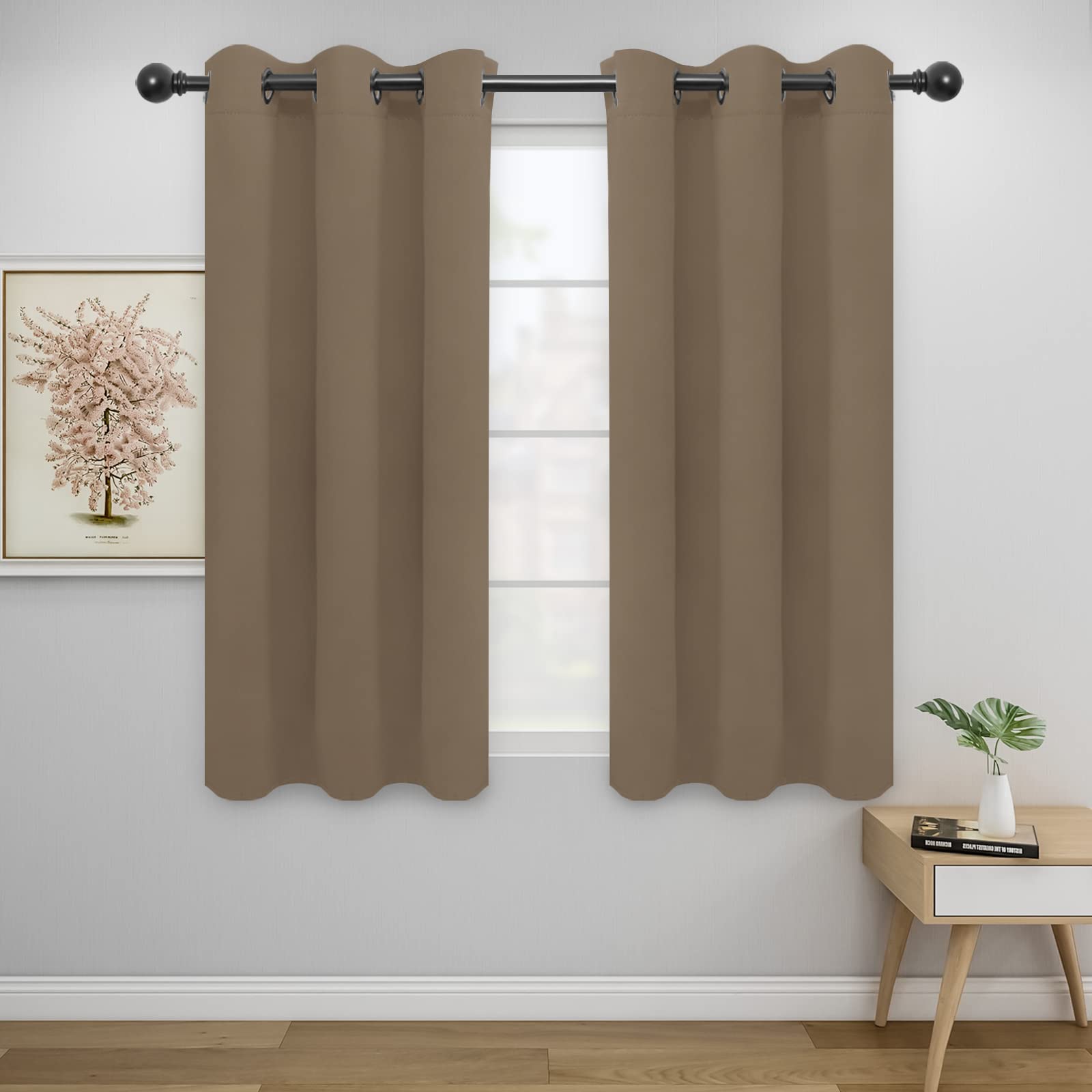 Easy-Going Blackout Curtains For Bedroom, Solid Thermal Insulated Grommet And Noise Reduction Window Drapes, Room Darkening Curtains For Living Room, 2 Panels (42X54 In, Camel)