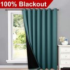 Nicetown 100% Blackout Patio Sliding Door Curtain, Wide Lined Drape, Keep Warm Drapery, Sliding Glass Door Panel For Oversleep(Sea Teal, 1 Panel, 100 Inches Wide X 95 Inches Long