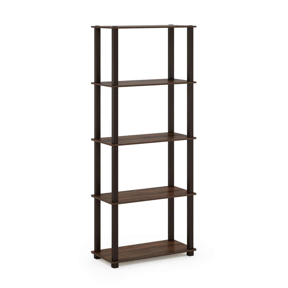 Furinno Turn-N-Tube 5-Tier Multipurpose Shelf / Display Rack / Storage Shelf / Bookshelf, Square Tubes, Walnut/Brown