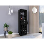 DEPOT E-SHOP Black Bar-Coffee Cart 32"" H, Kitchen Or Living Room Cabinet Storage, with 4 Wheels, Folding Surface, 2 Central Drawers Covered by Folding Doors, Ideal for Storing Glasses, and Snacks.