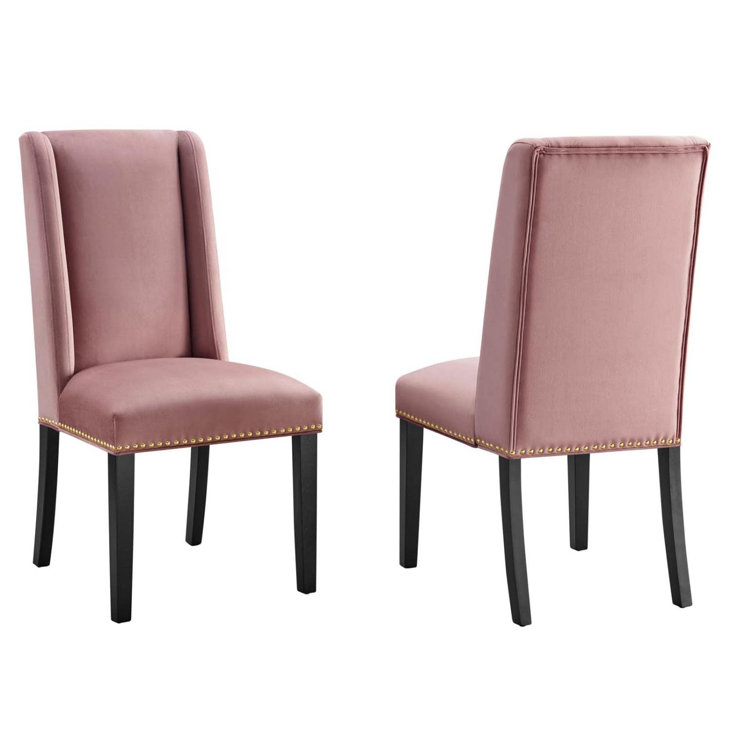 Modway Baron 19.5&Quot; Modern Velvet Dining Chairs In Rose Pink/Black (Set Of 2)