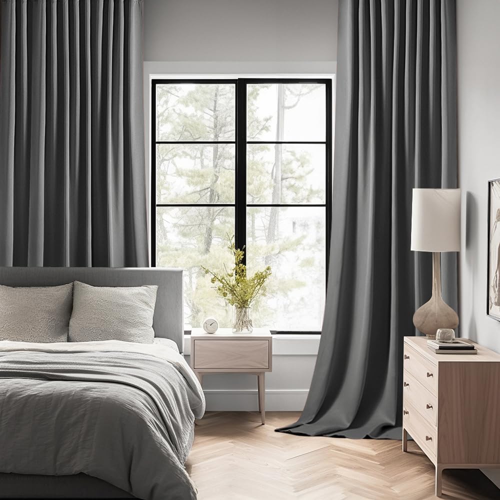 Miulee Back Tab Grey Blackout Curtains 120 Inch Long 2 Panels Set For Living Room Bedroom Privacy, Rod Pocket/Pinch Pleated Extra Long Thermal Insulated Room Darkening Light Blocking Curtains/Drapes