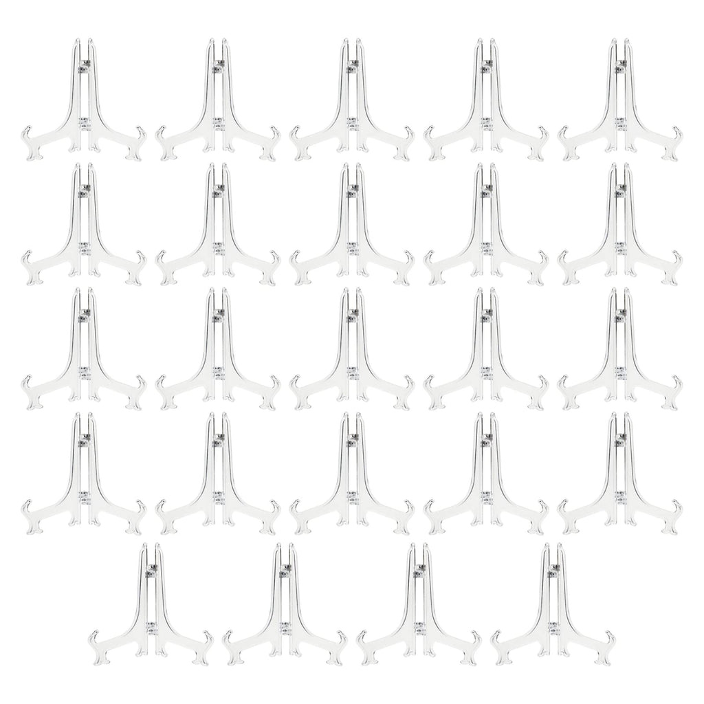 Juvale 24 Pack Small Easel Stand for Mini Decorative Plates, Clear Display Holders for Signs, Greeting Cards, Place Cards, Photo