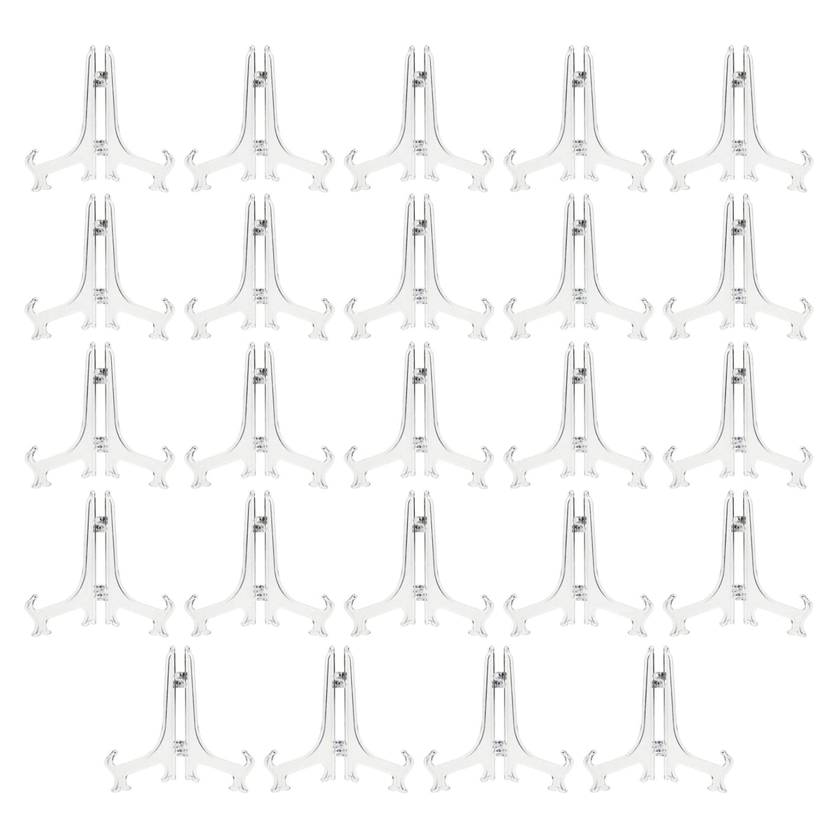 Juvale 24 Pack Small Easel Stand for Mini Decorative Plates, Clear Display Holders for Signs, Greeting Cards, Place Cards, Photo