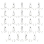 Juvale 24 Pack Small Easel Stand for Mini Decorative Plates, Clear Display Holders for Signs, Greeting Cards, Place Cards, Photo