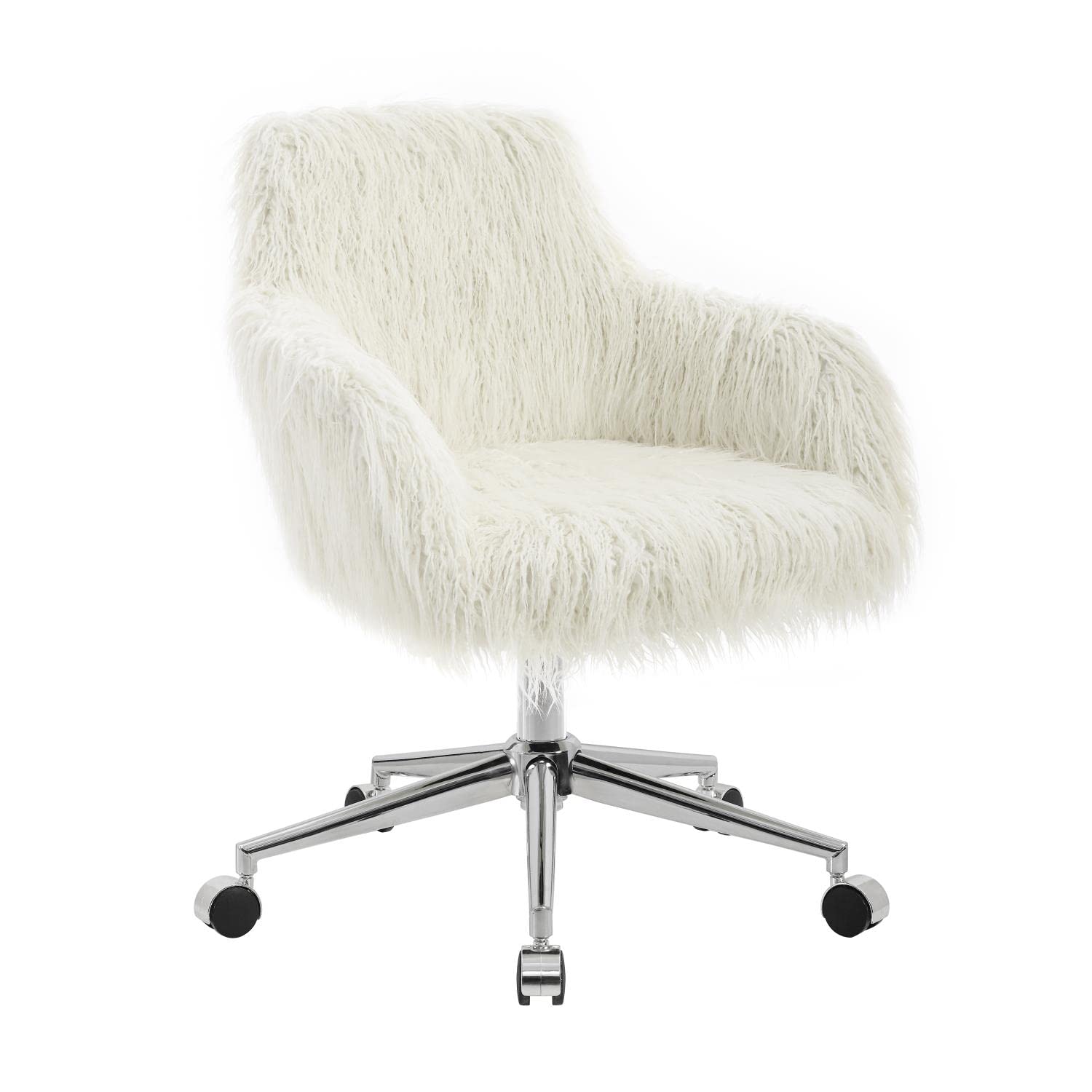 Linon Fiona Office Chair Off White Faux Fur