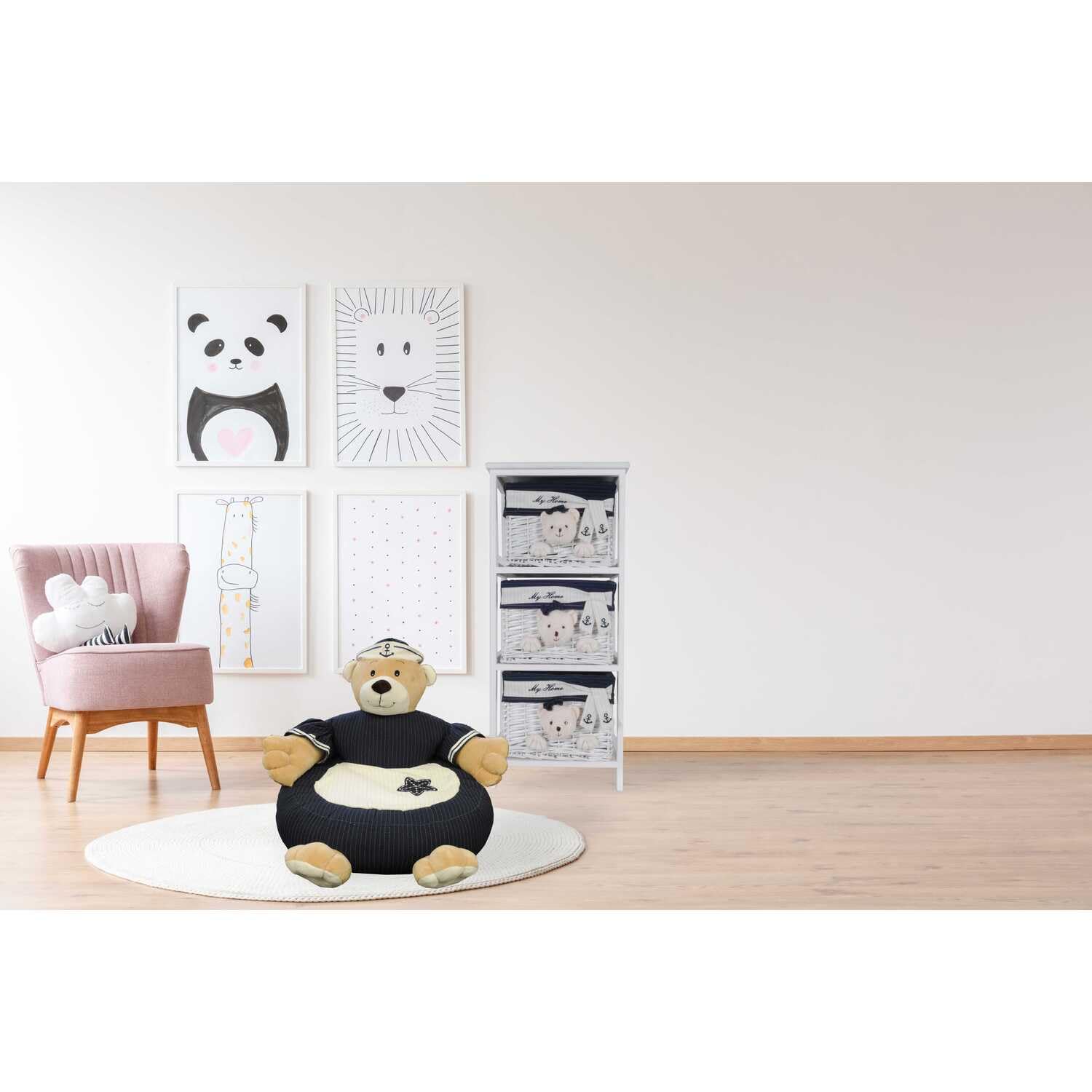 HomeRoots Decor Luxurious Soft Comfortable Bear Chair - 21.65' x 21.65' x 19.68', White & Blue Navy