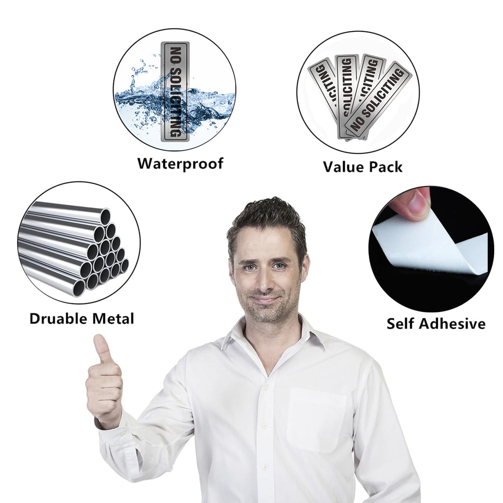 No Soliciting Sign For House Door 7.0' X 2.0' Signs For Business Home Office Wall With Strong Self Adhesive Aluminum Metal Sig