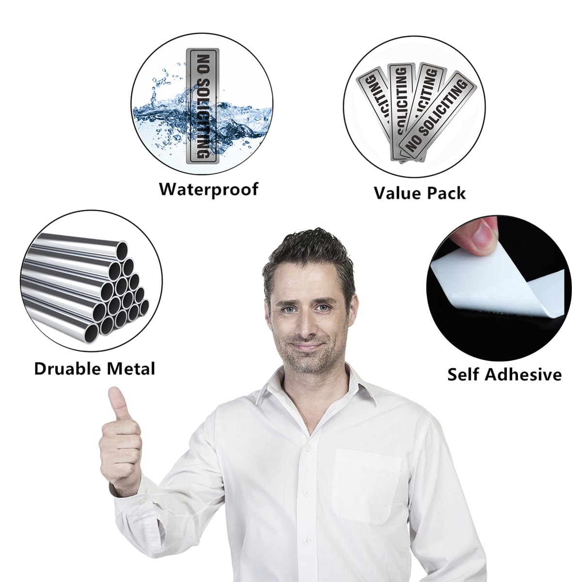 No Soliciting Sign For House Door 7.0' X 2.0' Signs For Business Home Office Wall With Strong Self Adhesive Aluminum Metal Sig