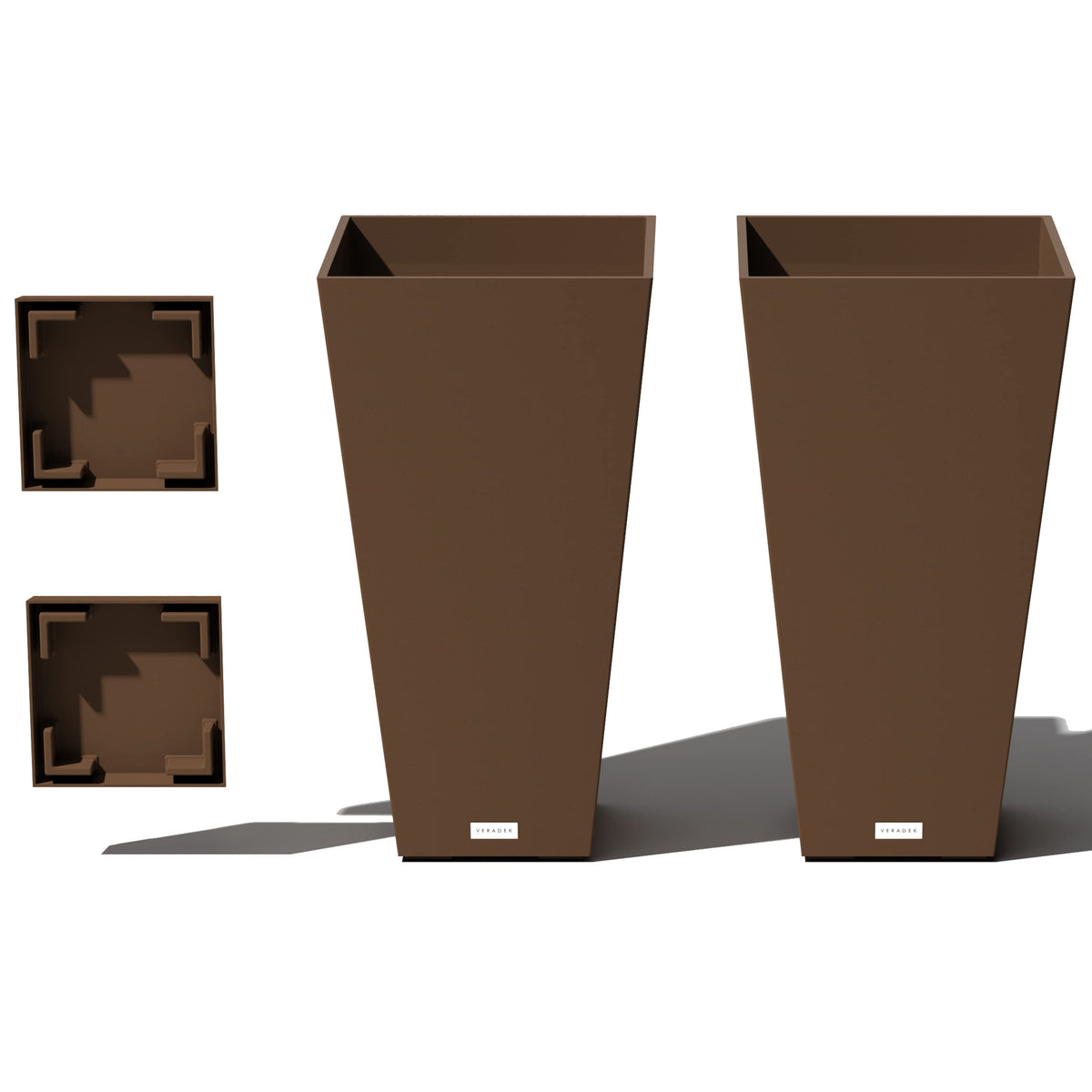 Veradek V-Resin Indoor/Outdoor Taper Planter (Espresso, 26 Inch - 2 Pack With 2 Saucer Trays)