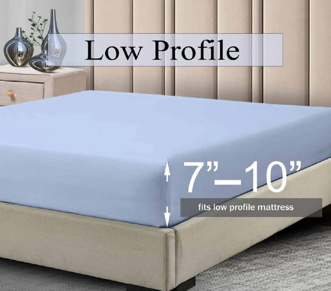 Low Profile Cotton Sateen Fitted Sheet Only (7-10 Inches) Twin Xl Size-Blue, Bed Linens Made In Usa