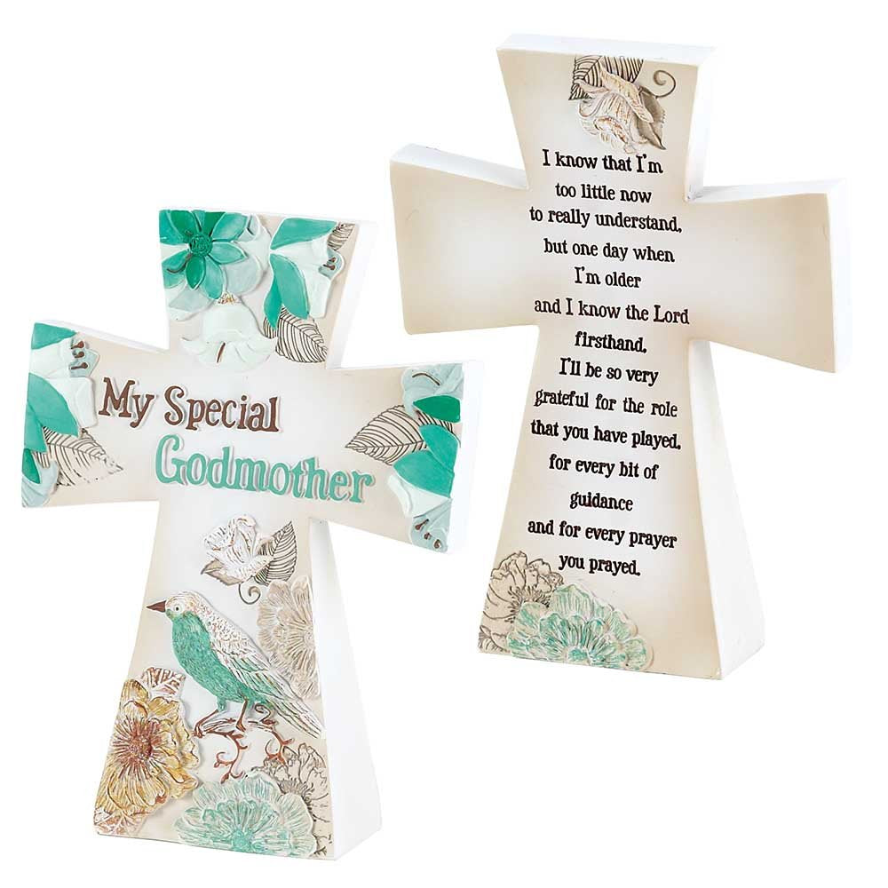 Dicksons My Special Godmother Bird on Branches 7 x 5.5 Resin Stone Table Top Cross