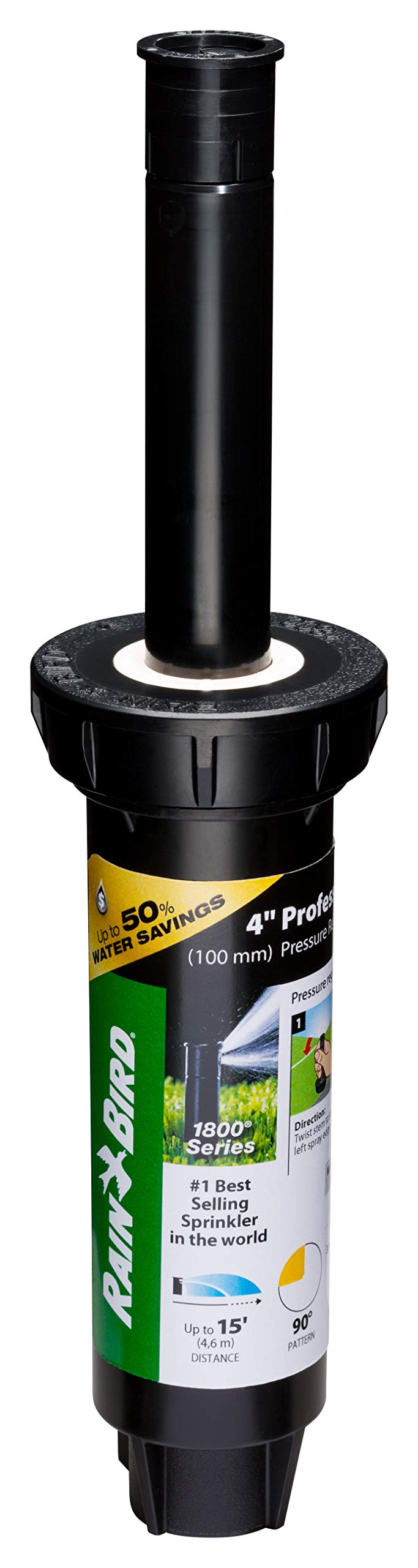 Rain Bird 1804Qdsp25 Pressure Regulating (Prs) Professional Dual Spray Pop-Up Sprinkler, 90 Quarter Circle Pattern, 8' - 15' Spr