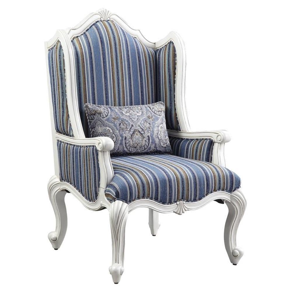 Acme Ciddrenar Fabric Upholstery Chair with Pillow in Blue and White