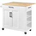 Yaheetech Rolling Kitchen Island Cart with Drop Leaf, Portable Rubberwood Breakfast Bar with Storage Cabinet, Open Shelves & Det