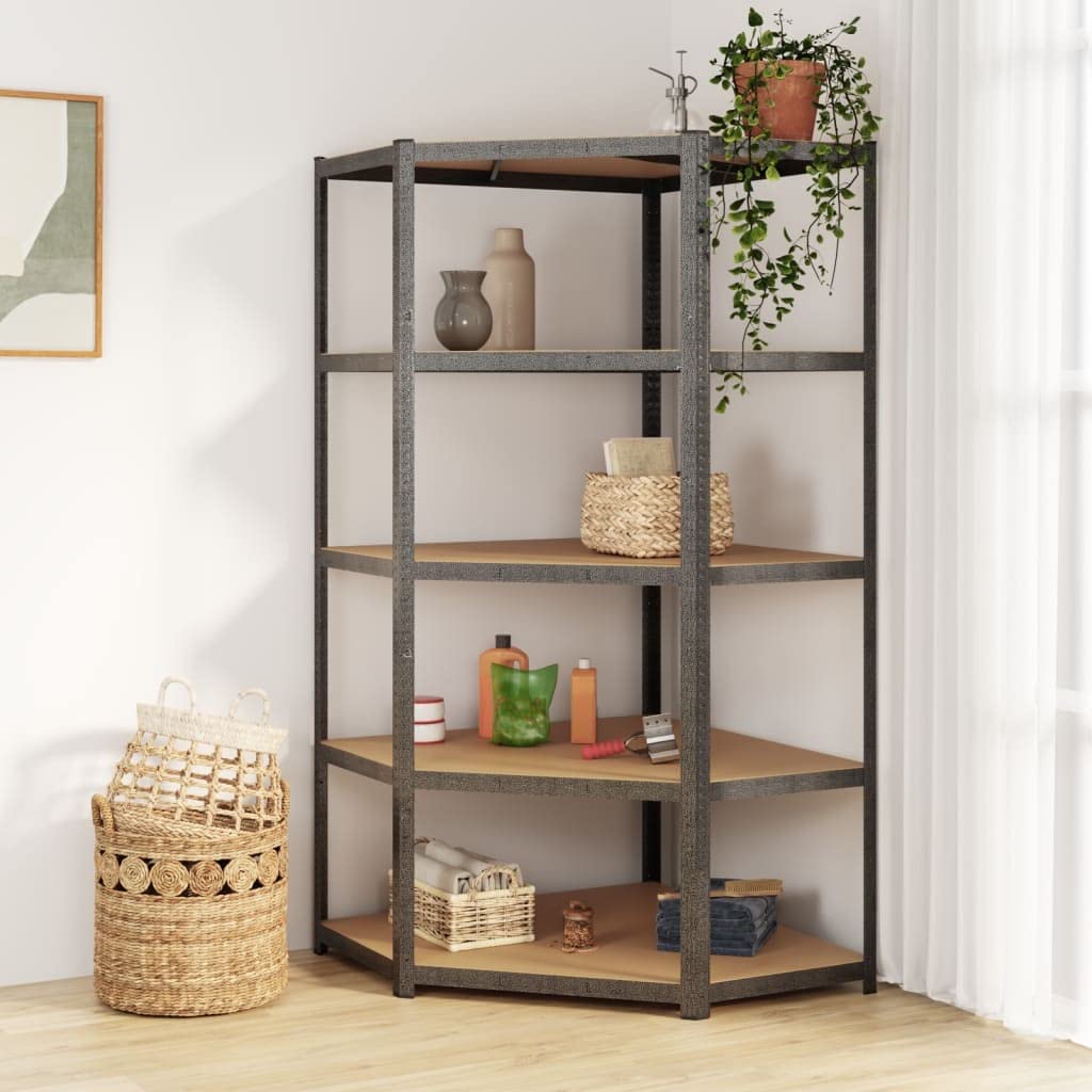 Vidaxl 5-Layer Heavy-Duty Corner Shelf Gray Steel&Engineered Wood