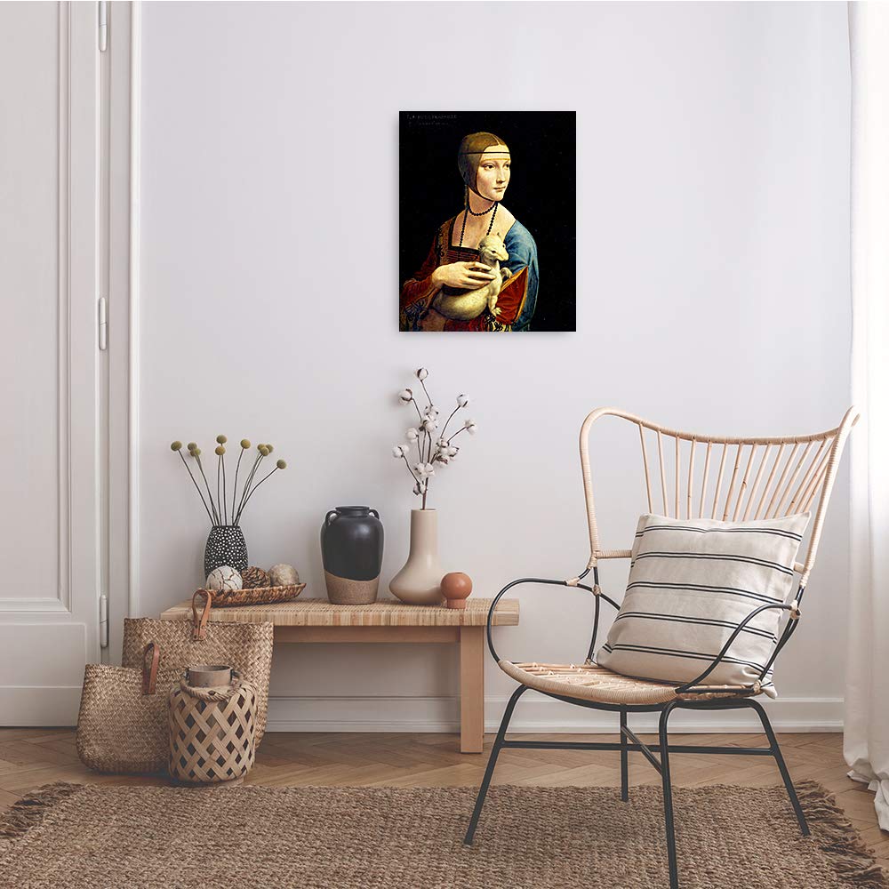 A&T ARTWORK Lady with an Ermine Canvas Print Wall Art, Giclee Reproduction, 20x16 inches