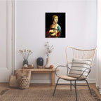 A&T ARTWORK Lady with an Ermine Canvas Print Wall Art, Giclee Reproduction, 20x16 inches