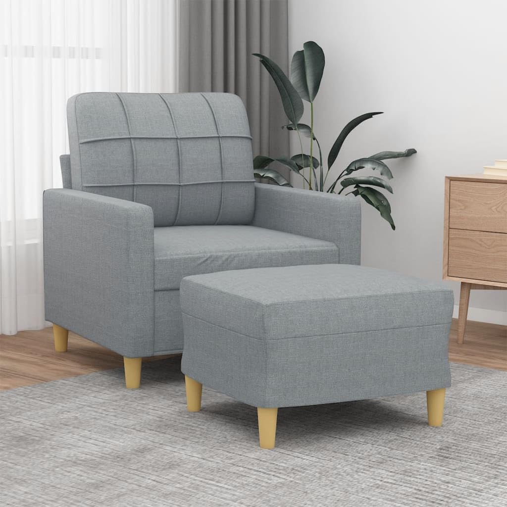 vidaXL Modern Light Gray Sofa Chair and Footstool Set - Comfortable Padded Seat - Durable Fabric Upholstery - Metal and Plywood Frame - Suitable for Home & Office Use