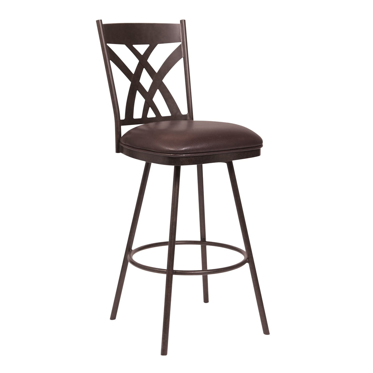 HomeRoots Ford Brown Faux Leather 26' Stylish Brown Faux Leather Brown Metal Lattice Back Swivel Bar Stool