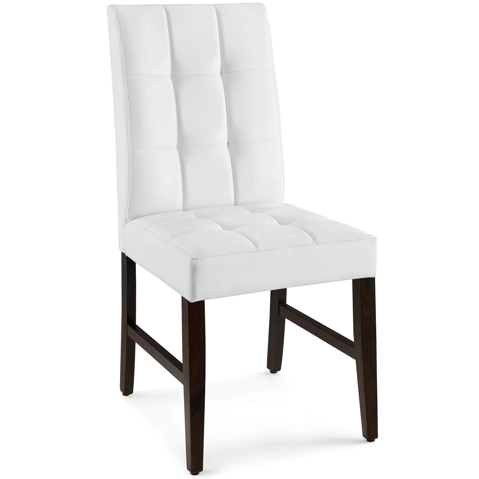 Modway Promulgate Biscuit Tufted Upholstered Faux Leather Dining Side Chair, Set Of 2, White
