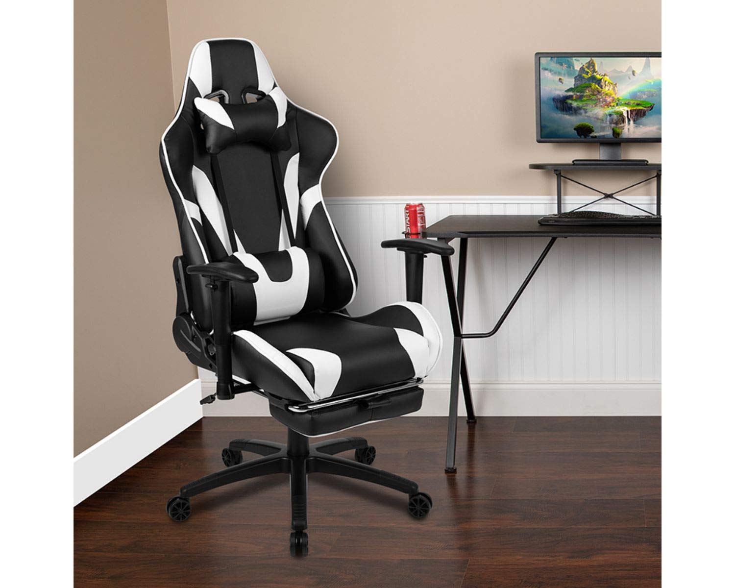 Flash Furniture X30 Gaming Chair Racing Office Ergonomic Computer Chair With Fully Reclining Back And Slide-Out Footrest In Black Leathersoft