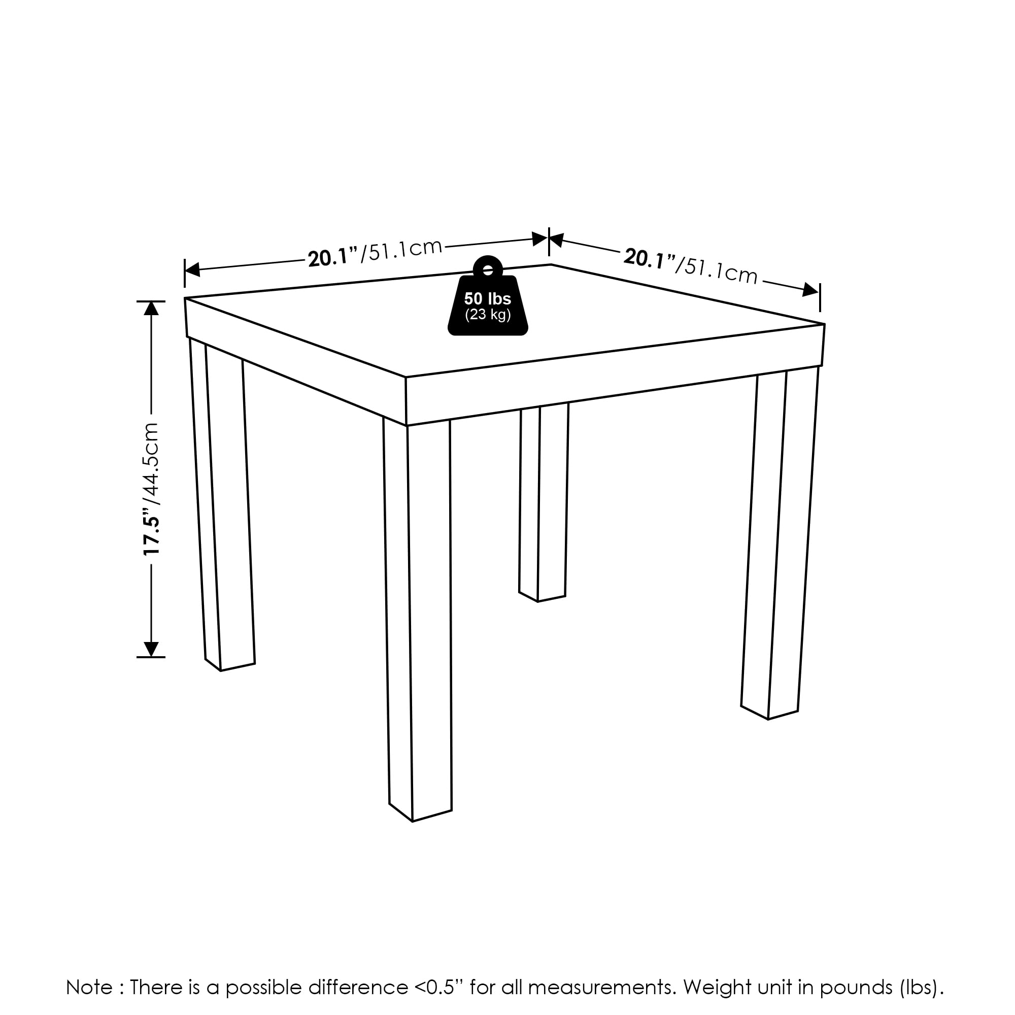Furinno Classic Homey Square Parsons Side End Table, 1-Pack, Black