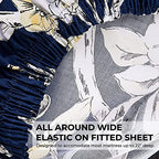 Tribeca Living Twin Xl Bed Sheet Set, 300 Thread Count Soft Cotton Sateen, Floral Print With Extra Deep Pockets, 3-Piece Bedding