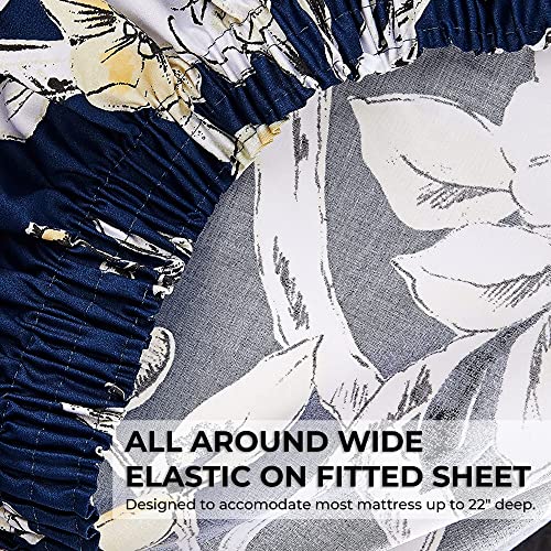 Tribeca Living Twin Xl Bed Sheet Set, 300 Thread Count Soft Cotton Sateen, Floral Print With Extra Deep Pockets, 3-Piece Bedding