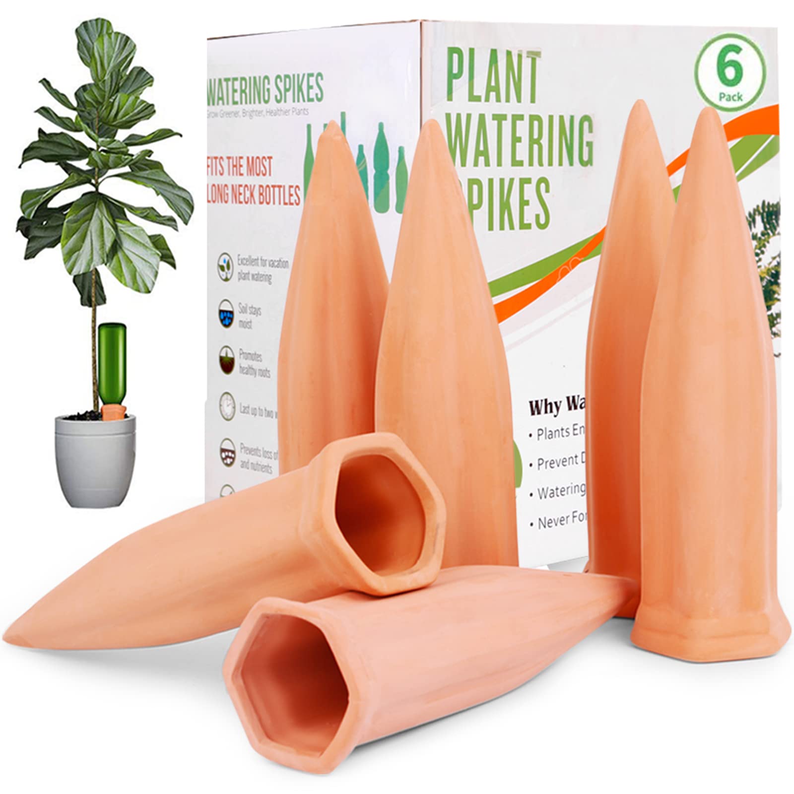 Remiawy Plant Watering Spikes, Plant Vacation Waterer Wine Bottle Watering Stakes Terracotta Plant Watering Devices Slow Release