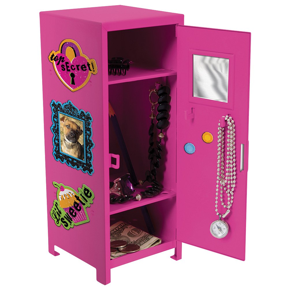 Schylling Girl Talk Locker - Customizable Miniature Metal Locker - Includes Pink Steel Locker, Lock, 2 Keys, And 17 Colorful Magnets - Ages 4 And Up