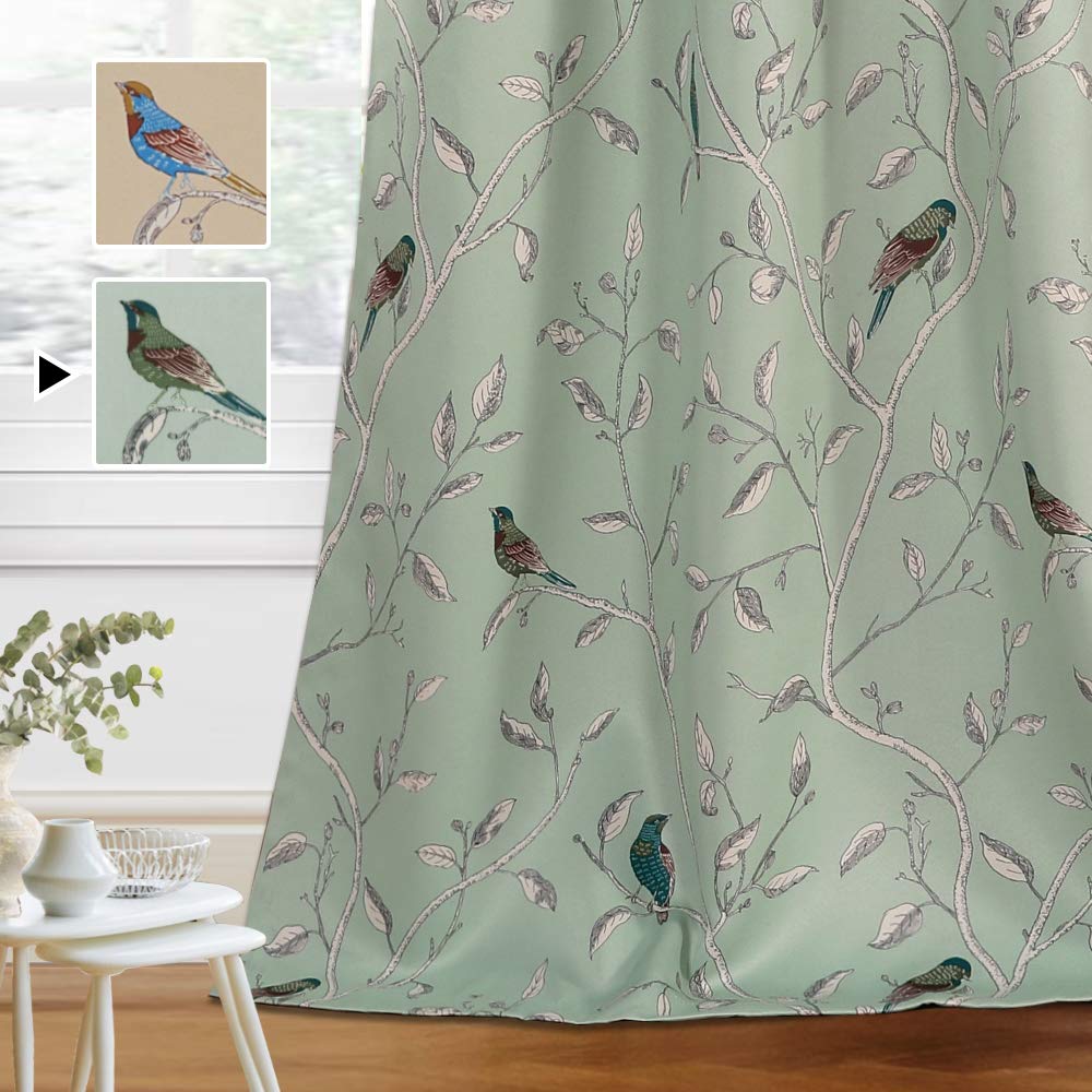 H.Versailtex Blackout Curtains For Bedroom 84 Inches Length Thermal Insulated Birds Rustic Printed Curtain Drapes For Living Roo