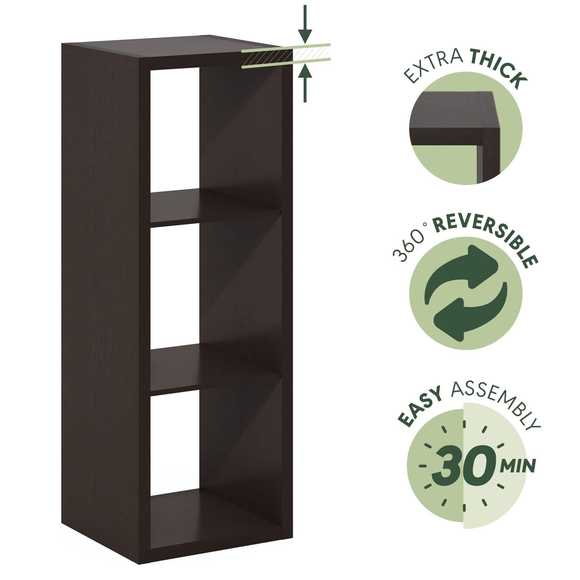 Furinno Cubicle Open Back Decorative Cube Storage Organizer, 3-Cube, Dark Oak