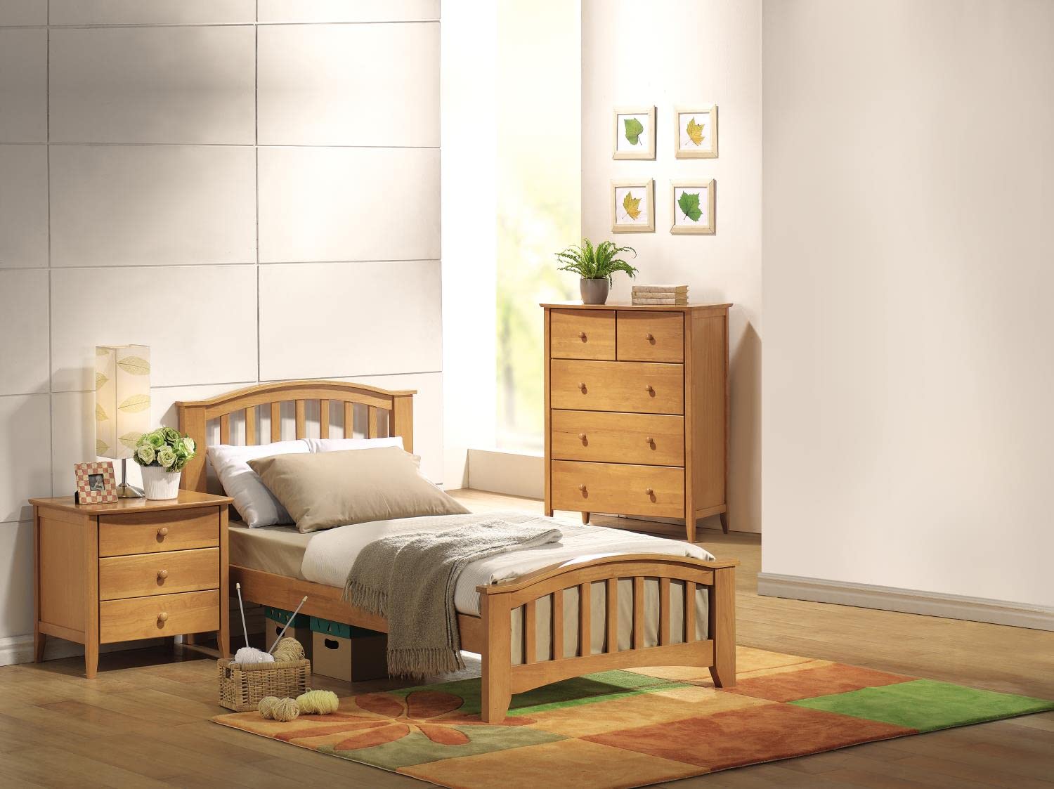 Acme San Marino Twin Slat Wood Bed in Maple