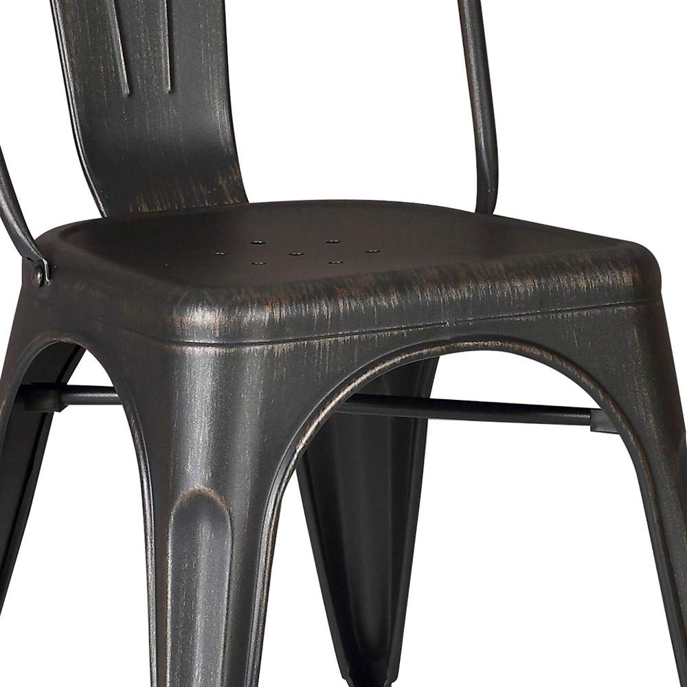 Home Roots Furniture 18' Seat Height Distressed Black Metal Dining Chair - Set of 2