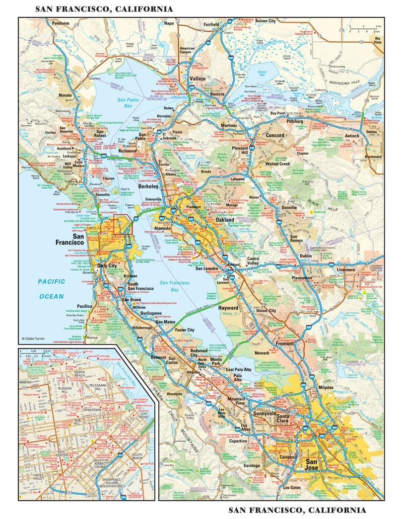 Globe Turner San Francisco California Wall Map Small Paper Full Color 11.25" x 14.5"