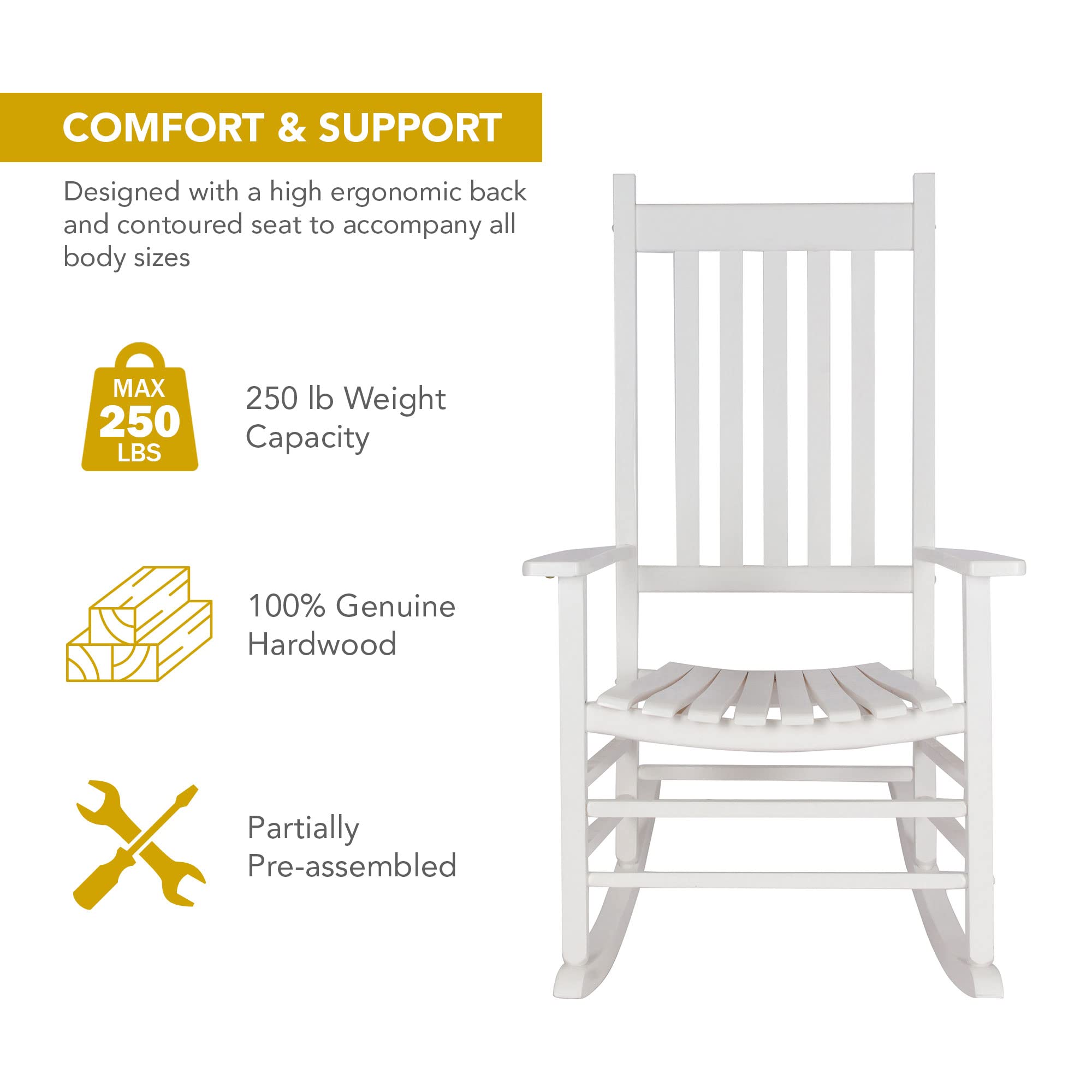 Shine Company Vermont Rocking Chairs, Outdoor Front Porch Rocker Set Of 2, White