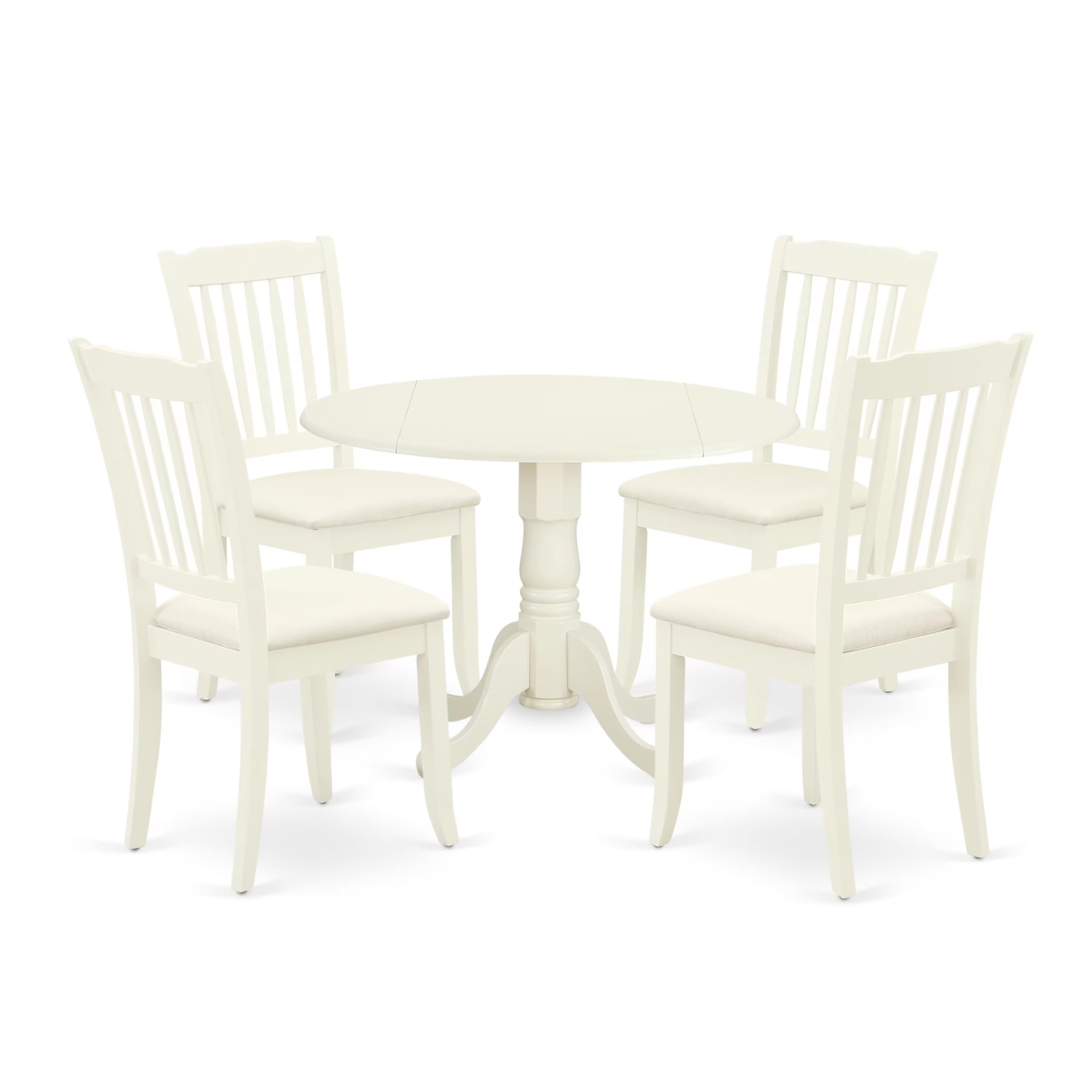 East West Furniture Dlda5-Whi-C 5 Piece Dining Set Includes A Round Dining Room Table With Dropleaf And 4 Linen Fabric Upholstered Chairs, 42X42 Inch, Linen White