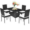 Tangkula 5 Piece Wicker Patio Dining Set, Outdoor Rattan Table & Chairs Set With Tempered Glass Top & Padded Cushions, Patio Furniture Dining Table Set For Balcony Patio Garden Poolside